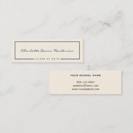 海軍ボーダーベージュ色の卒業の発表の名刺 コーリングカード (正面/裏面)