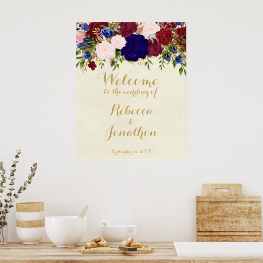 海軍マルサラ結婚フローラ歓迎モダン標識 ポスター (キッチン)