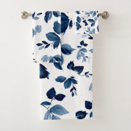 海軍モダンおよび白色水彩植物学 バスタオルセット