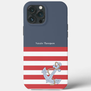海軍モダンとモノグラムのいかりのストライプ iPhone 13 PRO MAXケース