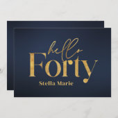 海軍モダンミニマル金ゴールドシンプル40歳の誕生日 招待状 (正面/裏面)