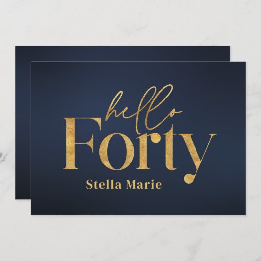 海軍モダンミニマル金ゴールドシンプル40歳の誕生日 招待状 (正面/裏面)