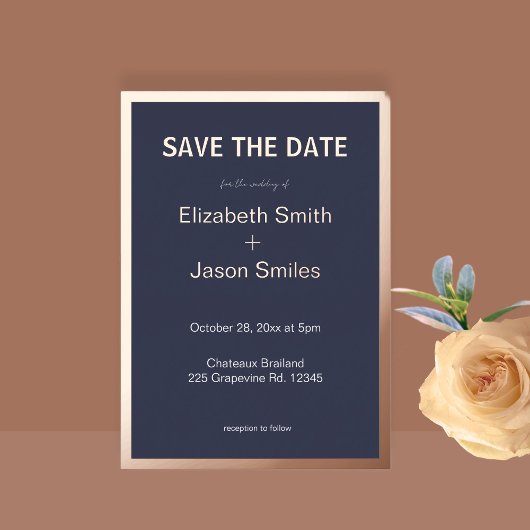 海軍モダン金ゴールド縁ど結婚式の日付の保存 箔招待状