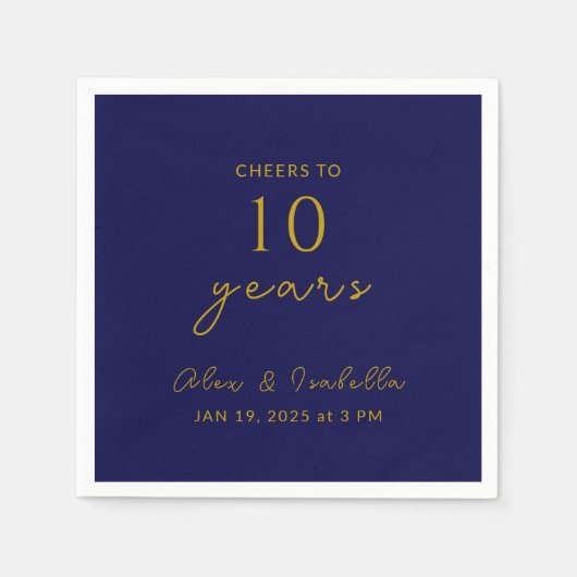 海軍モダン金ゴールド10周年結婚パーティー スタンダードカクテルナプキン (正面)