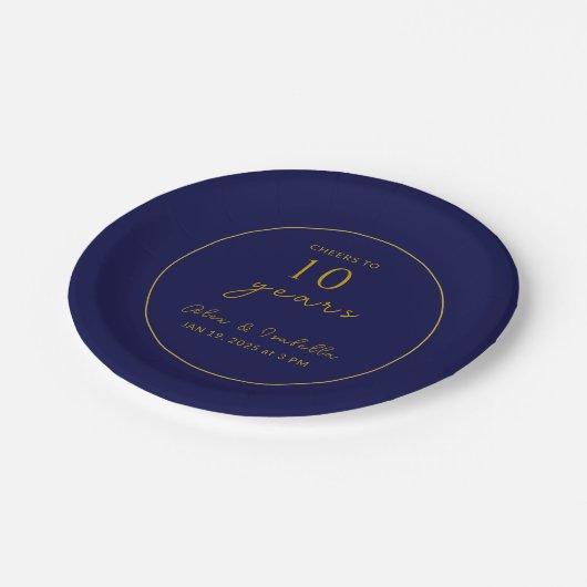 海軍モダン金ゴールド10周年結婚パーティー ペーパープレート (アングル)