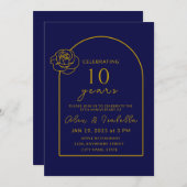 海軍モダン金ゴールド10周年結婚記念 招待状 (正面/裏面)