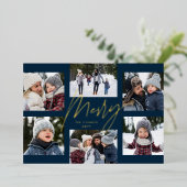 海軍モダン金ゴールド6メリー写真クリスマスコラージュ 箔シーズンカード (立ち正面)