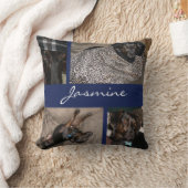 海軍モノグラムのなモダンなペット写真のコラージュ クッション (ブランケット)