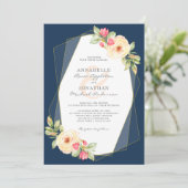 海軍モモの水彩画によっては幾何学的な結婚式が開花します 招待状 (スタンド正面)