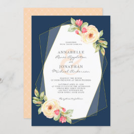 海軍モモの水彩画によっては幾何学的な結婚式が開花します 招待状