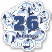 海軍ライトブルーバレーボールチーム名のクラスター シール (正面)