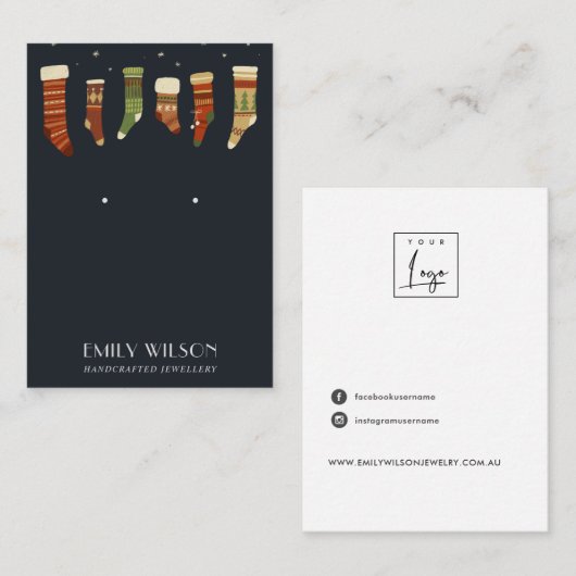 海軍レトロクリスマスストッキングスタッドイヤリングディスプレイ 名刺 (正面/裏面)