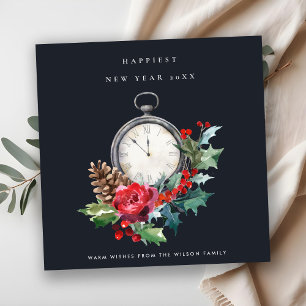 海軍ヴィンテージ レッド グリーン ホーリー ベリー 新年時計 シーズンカード