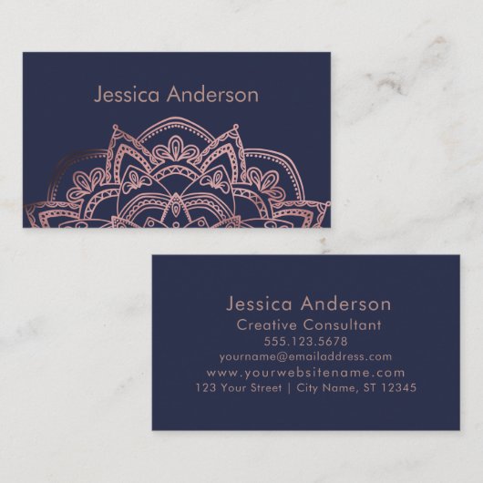 海軍上のエレガントなばら色の金ゴールドホイルの曼荼羅 名刺 (正面/裏面)