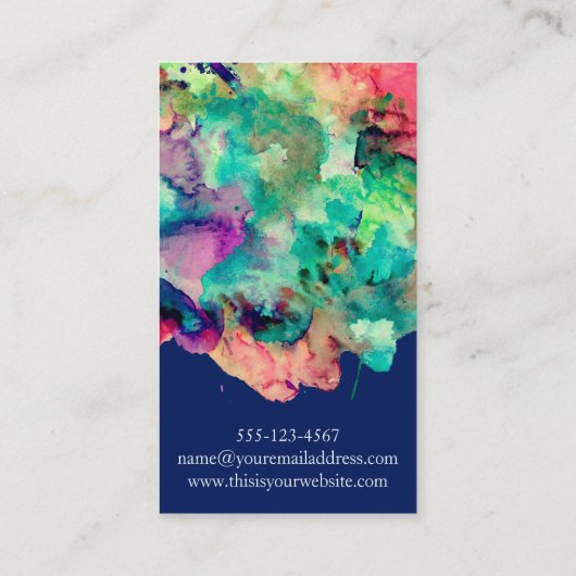 海軍上のカラフルな水彩画のペンキの(ばちゃばちゃ)跳ねる 名刺 (裏面)