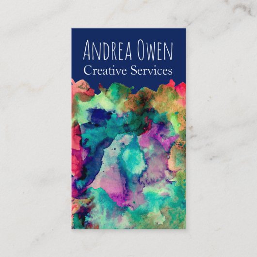 海軍上のカラフルな水彩画のペンキの（ばちゃばちゃ）跳ねる 名刺 (正面)