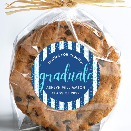 海軍卒業ターコイズグリッター紙吹雪スクリプト ラウンドシール