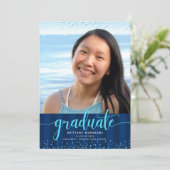 海軍卒業写真ターコイズグリッタースクリプト 招待状 (スタンド正面)