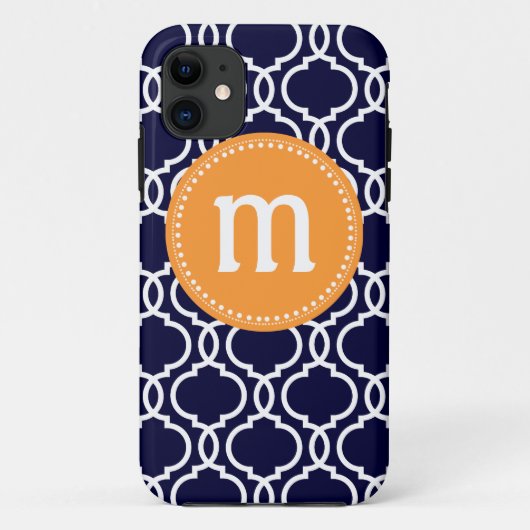 海軍及びオレンジのプレッピーなクローバーのカスタムなモノグラム Case-Mate iPhoneケース (裏面)