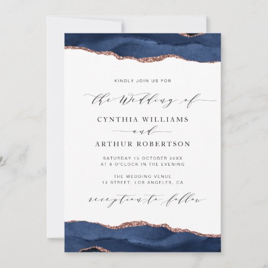 海軍及びバラ金ゴールドアガート結婚式招待状 招待状 (正面)