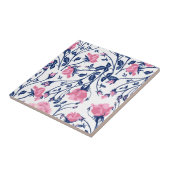 海軍及びピンクのバラの花の花のプリント タイル (側面)