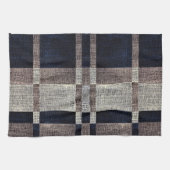 海軍及び灰色ストライプな箱パターン台所タオル キッチンタオル (横)