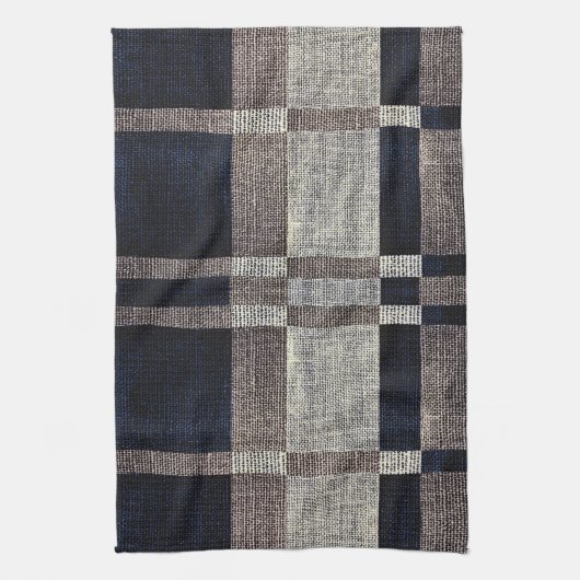 海軍及び灰色ストライプな箱パターン台所タオル キッチンタオル (縦)