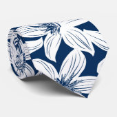 海軍及び白色の熱帯性ハイビスカス ネクタイ (ロール)