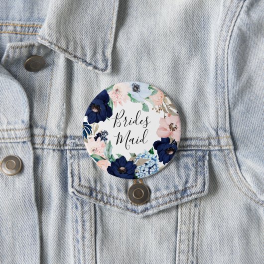 海軍及び赤面の花柄の新婦付添人 缶バッジ (インサイチュ)