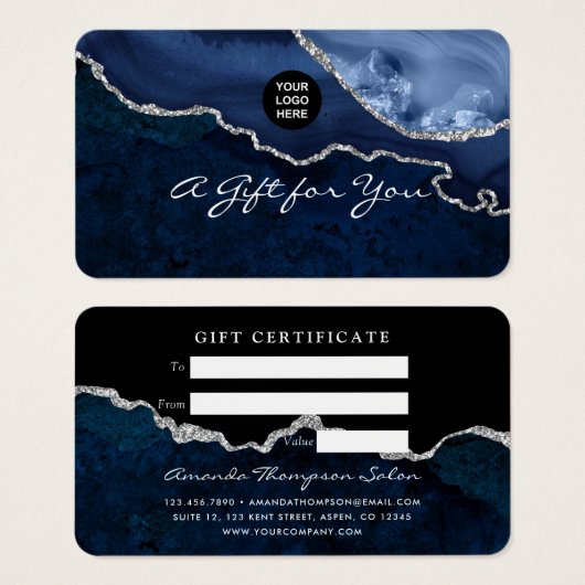 海軍及び銀瑪瑙の石のギフト証明書 (正面&裏面)