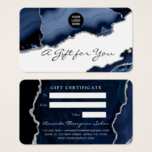 海軍及び銀瑪瑙の石のギフト証明書 (正面&裏面)