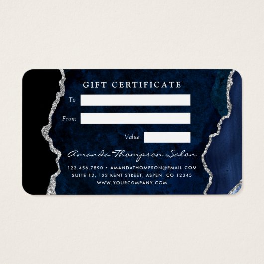 海軍及び銀瑪瑙の石のギフト証明書 (裏面)