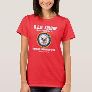 海軍女性のための赤い金曜日のワイシャツ Tシャツ