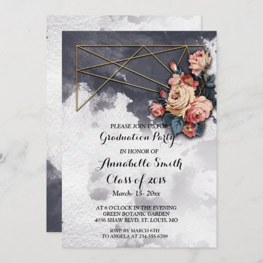 海軍幾何学水彩卒業パーティー 招待状 (正面/裏面)