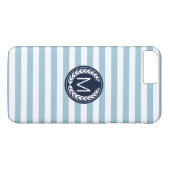 海軍月桂樹のリースのモノグラムが付いている淡いブルーのストライプ Case-Mate iPhoneケース (裏面(横))