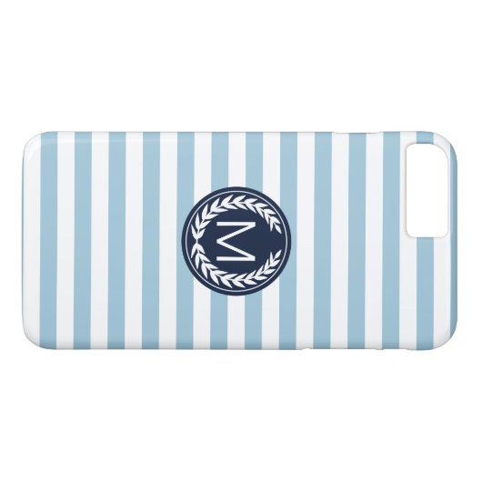 海軍月桂樹のリースのモノグラムが付いている淡いブルーのストライプ Case-Mate iPhoneケース (裏面(横))