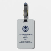 海軍月桂樹のリースのモノグラムが付いている薄い灰色のストライプ ラゲッジタグ (裏面縦)