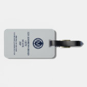 海軍月桂樹のリースのモノグラムが付いている薄い灰色のストライプ ラゲッジタグ (裏面横)