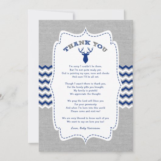 海軍木びき台のベビーシャワーはノート感謝していしています + 詩 招待状 (正面)