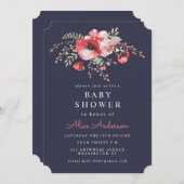 海軍水彩画の花のケシのベビーシャワーの招待 招待状 (正面/裏面)