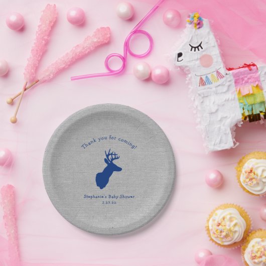 海軍灰色の木びき台のベビーシャワーの装飾、ohシカ ペーパープレート (パーティー)