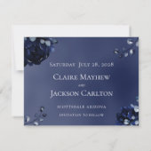 海軍牡丹のアセンブリ結婚式の日付を保存 招待状 (裏面)