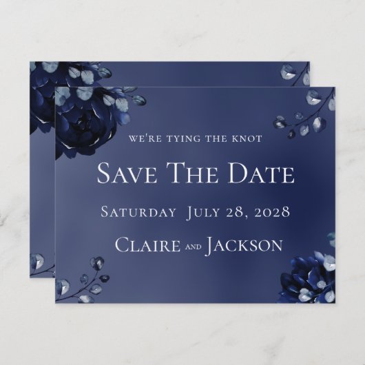 海軍牡丹のアセンブリ結婚式の日付を保存 招待状 (正面/裏面)