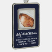海軍男の子のベビーの初めてのクリスマスの休日の写真 シルバープレートフレームオーナメント (右)