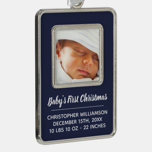 海軍男の子のベビーの初めてのクリスマスの休日の写真 シルバープレートフレームオーナメント (右)