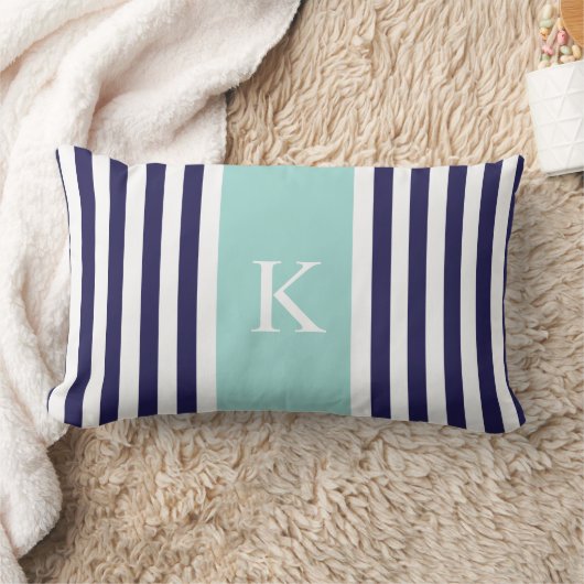 海軍真新しい緑のストライプのモノグラム ランバークッション (ブランケット)