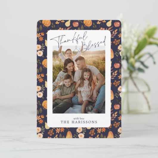 海軍秋の感謝祭パターン(の模様が)あるの写真カード 招待状 (スタンド正面)