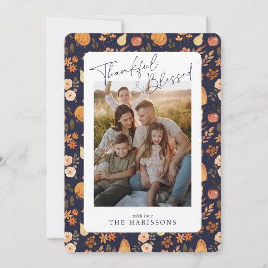 海軍秋の感謝祭パターン(の模様が)あるの写真カード 招待状 (正面)