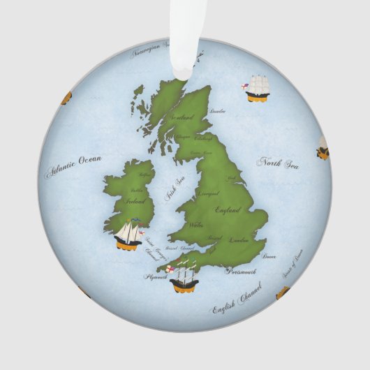 海軍素晴らし船で装飾されたイギリス地図 オーナメント (正面)