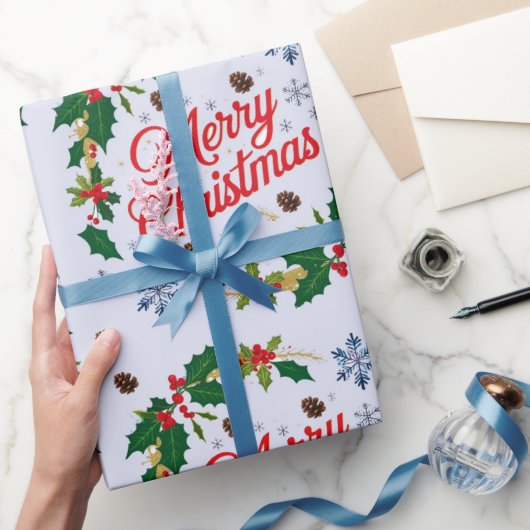 海軍素朴白と赤のメリークリスマス ラッピングペーパー (ギフト)